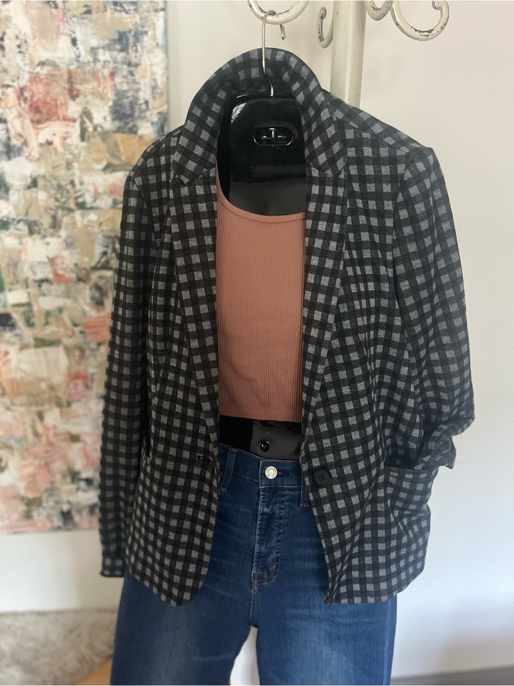 Olivia Moon Cute Black & Gray Plaid Blazer